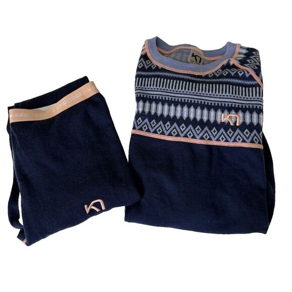 KARI TRAA Lokke Wool Thermal Top Pants Women’s Naval Size S Small Base Layer Set - Picture 1 of 11